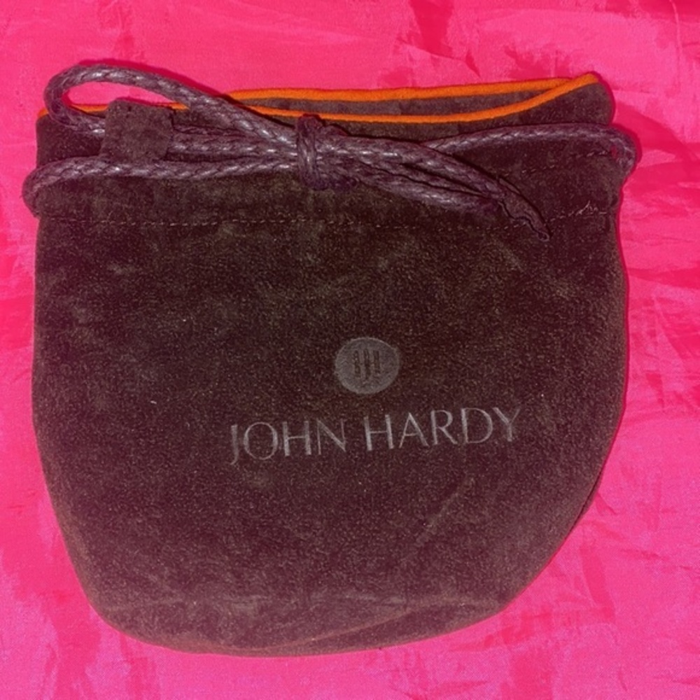 Vintage JOHN HARDY draw string velvet Pouch Embossed with logo charcoal & Orange